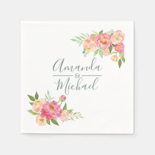 Serviette Jetable Eau de mariage de printemps Peonies