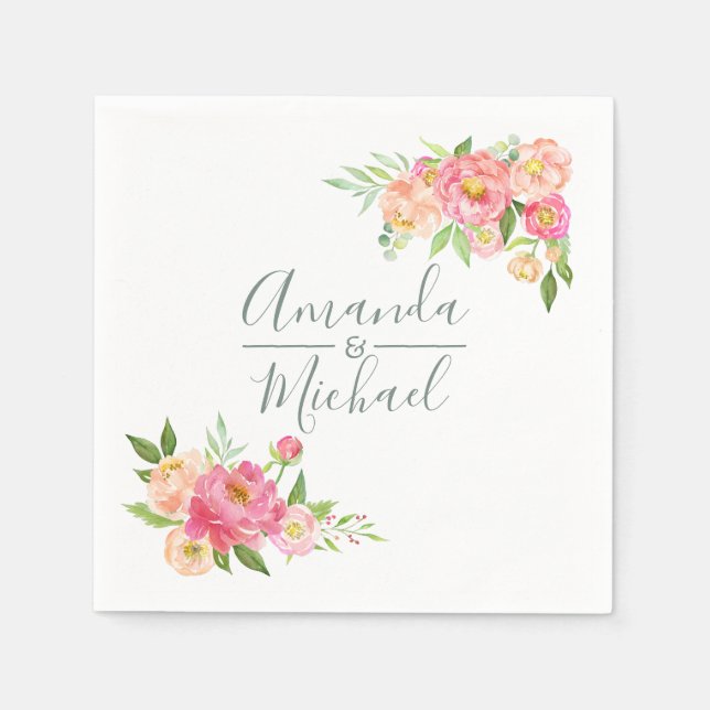 Serviette Jetable Eau de mariage de printemps Peonies (Devant)
