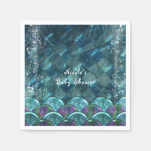 Serviette Jetable Écaille de Sirène sous la Mer Fête d'anniversaire