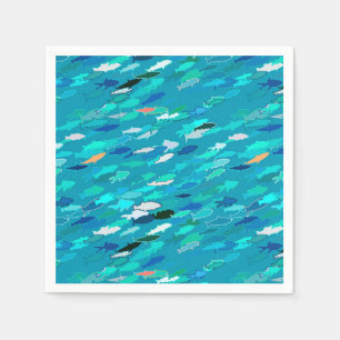 Serviette Jetable École de Poissons, Turquoise, Bleu et Aqua