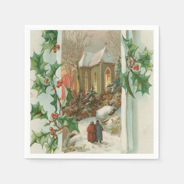 Serviette Jetable Eglise de neige de Noël (Devant)