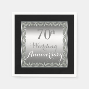 Serviette Jetable Élégant 70e anniversaire d'argent et de diamants