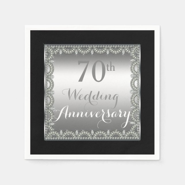 Serviette Jetable Élégant 70e anniversaire d'argent et de diamants (Devant)
