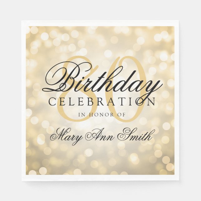 Serviette Jetable Élégant 80e anniversaire de fête Lumières Parties  (Devant)
