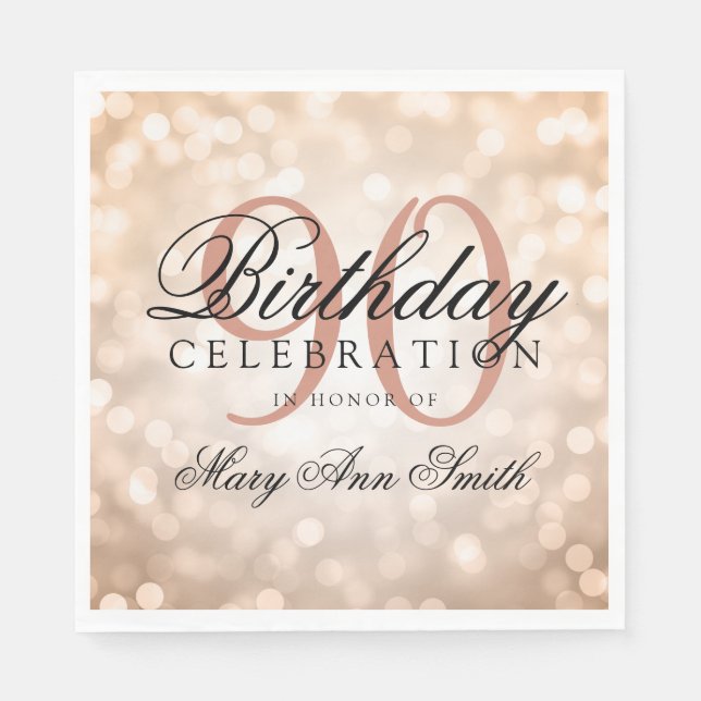 Serviette Jetable Elégant 90e anniversaire Rose Gold Parties scintil (Devant)