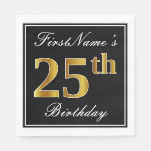 Serviette Jetable Élégant, anniversaire d'or de Faux 25ème + Nom