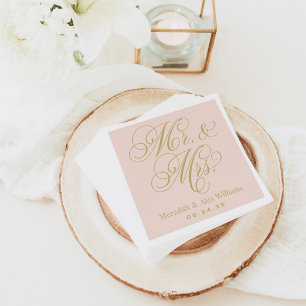 Serviette Jetable Elegant Blush Gold Mr et Mme Script Monogram