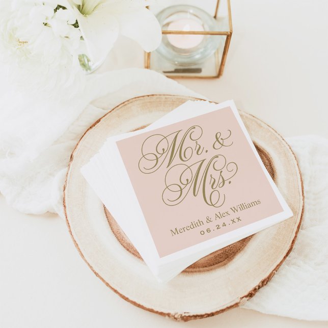 Serviette Jetable Elegant Blush Gold Mr et Mme Script Monogram (Créateur téléchargé)