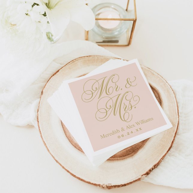Serviette Jetable Elegant Blush Gold Mr et Mme Script Monogram (Créateur téléchargé)