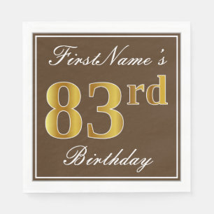 Serviette Jetable Elégant Brown, Faux Gold 83ème anniversaire + Nom