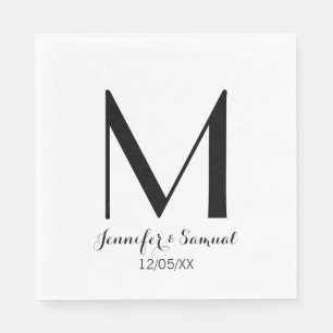 Serviette Jetable Élégant & Contemporain Monogramme & Date Napkin