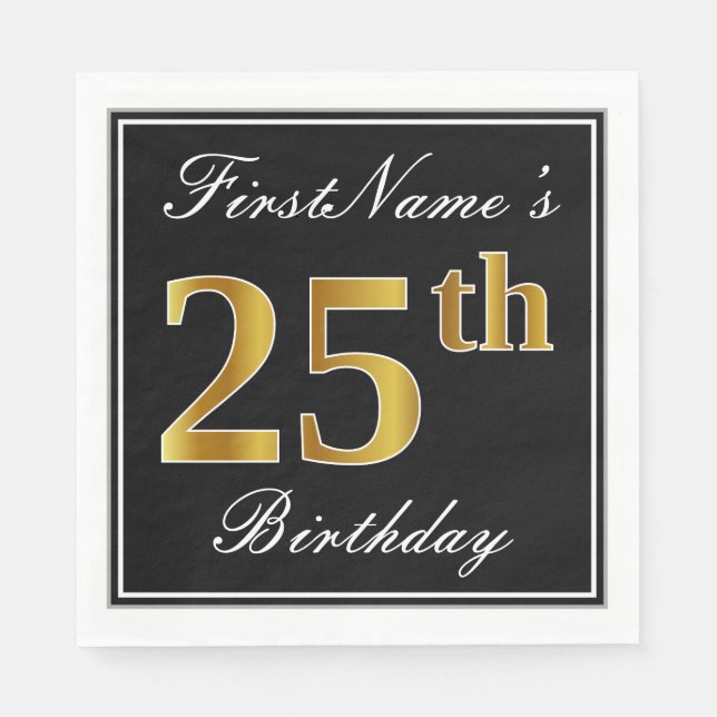 Serviette Jetable Elégant, Faux Gold 25e anniversaire + Nom personna (Devant)