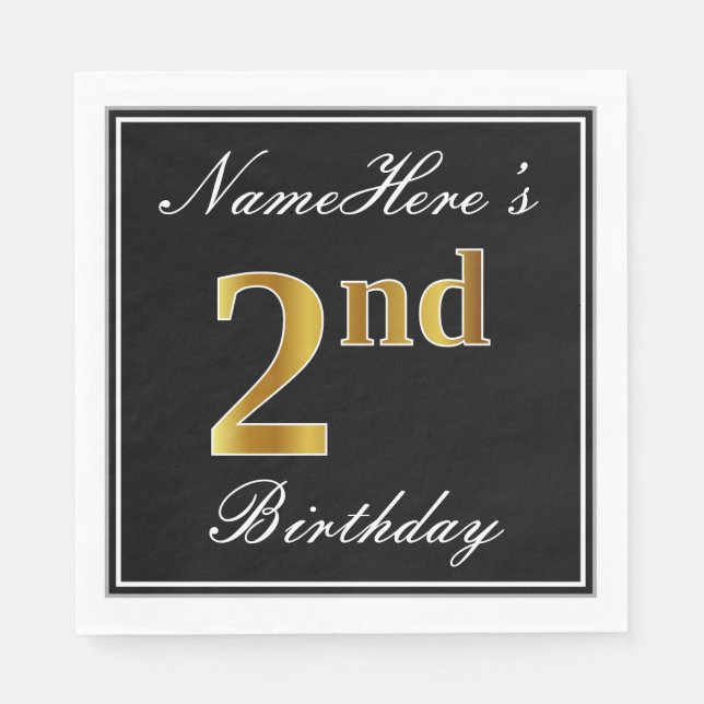 Serviette Jetable Elégant, Faux Gold 2e anniversaire + Nom personnal (Devant)