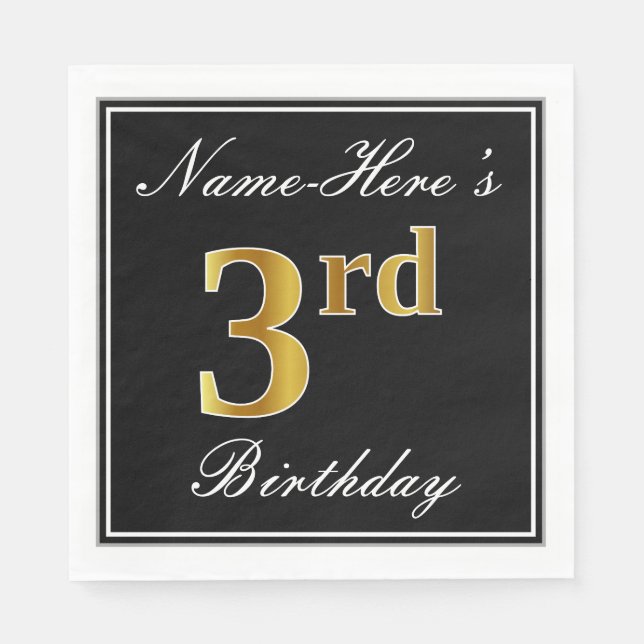 Serviette Jetable Elégant, Faux Gold 3ème anniversaire + Nom personn (Devant)