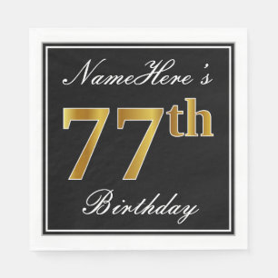 Serviette Jetable Elégant, Faux Gold 77e anniversaire + Nom personna