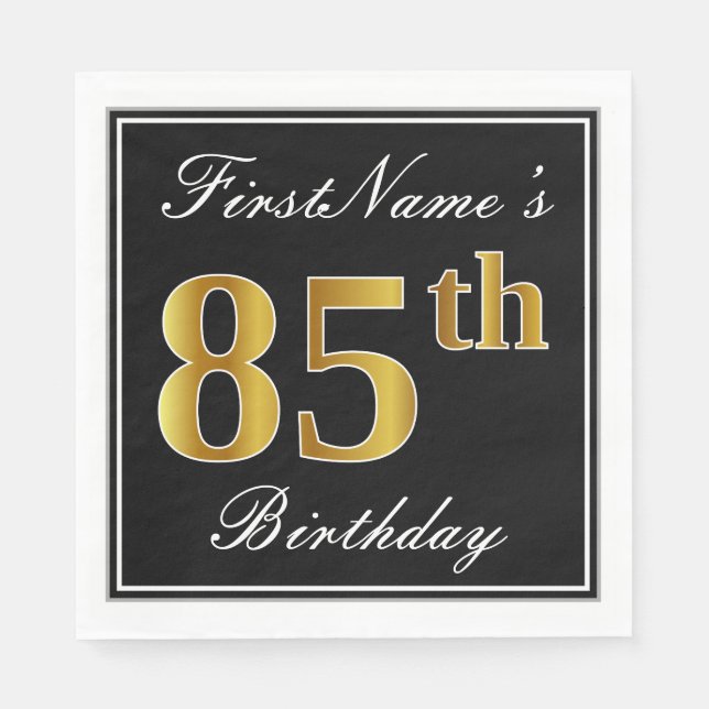 Serviette Jetable Elégant, Faux Gold 85e anniversaire + Nom personna (Devant)