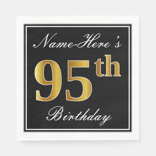 Serviette Jetable Elégant, Faux Gold 95e anniversaire + Nom personna (Devant)