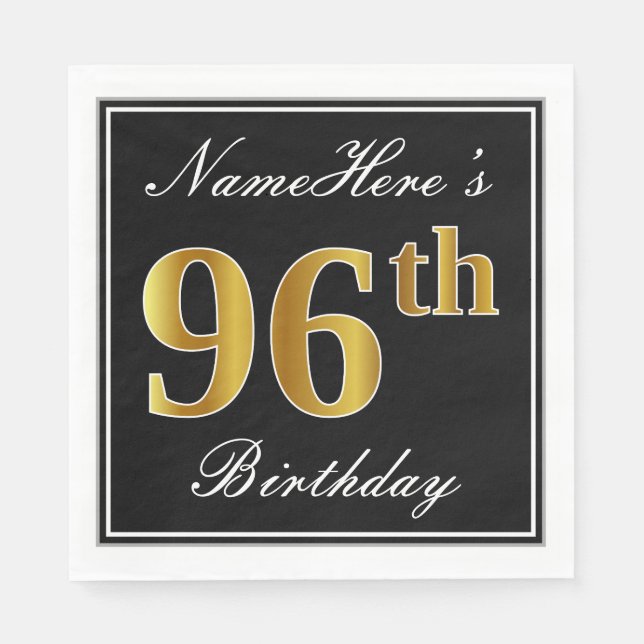 Serviette Jetable Elégant, Faux Gold 96e anniversaire + Nom personna (Devant)