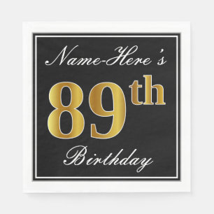 Serviette Jetable Elégant, Faux Or 89e Anniversaire + Nom Personnali