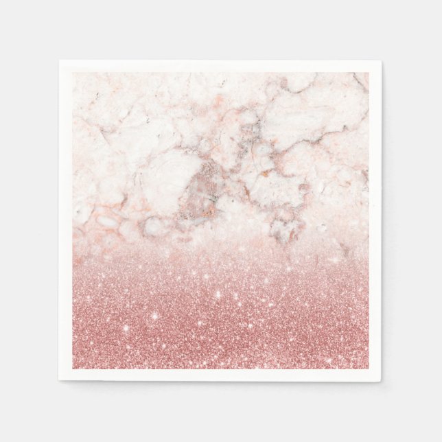 Serviette Jetable Elégant Faux Rose Gold Parties scintillant Marbre  (Devant)
