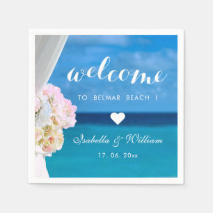 Serviette Jetable Elégant Floral Ocean Beach Mariage Bienvenue