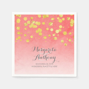 Serviette Jetable Élégant Mariage corail et or