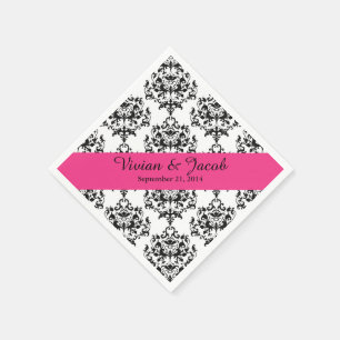 Serviette Jetable Élégant Mariage damassé noir et blanc Napkin