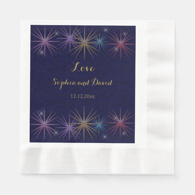 Serviette Jetable Élégant Mariage de Parties scintillant bleu Gold F (Devant)