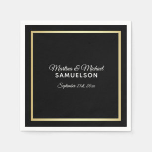Serviette Jetable Elégant Mariage de trame Black Gold Personnalisé