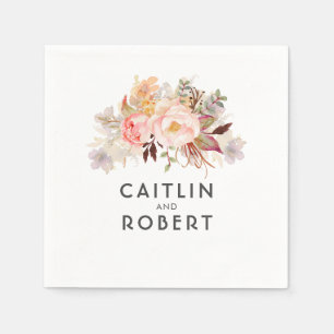 Serviette Jetable Élégant Mariage floral rose pâle