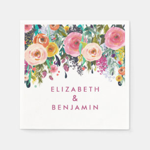 Serviette Jetable Élégant Mariage Floral Spring Summer Nom