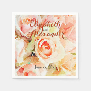 Serviette Jetable Élégant Mariage Rose de pêche aquarelle