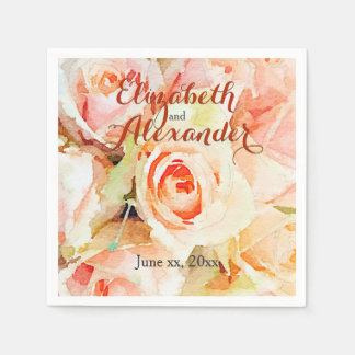Serviette Jetable Élégant Mariage Rose de pêche aquarelle