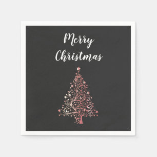 Serviette Jetable élégant moderne Joyeux Noël rose or arbre