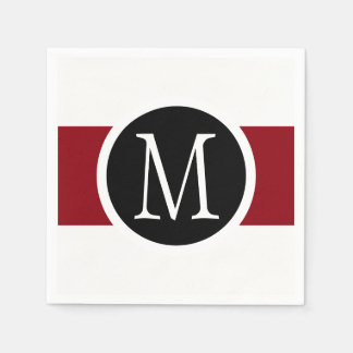 Serviette Jetable Élégant Monogramme noir, blanc et rouge
