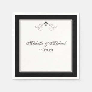 Serviette Jetable Elégant noir blanc Fleur de Lis personnalisé