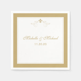 Serviette Jetable Elégant Or Blanc Personnalisé Fleur de Lis