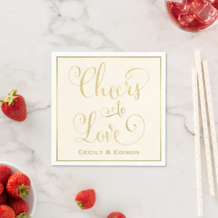 Serviette Jetable Élégant Or Toast à l'Amour Mariage Ivoire
