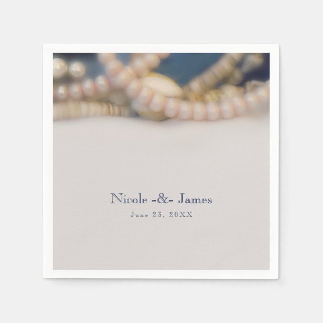 Serviette Jetable Elégant Pearls & Sea Shell Beach Mariage Réception (Devant)