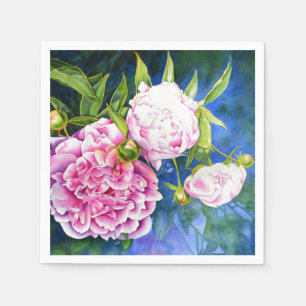 Serviette Jetable Elégant rose blanc classique aquarelle floral