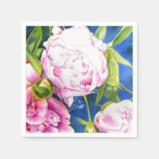 Serviette Jetable Elégant rose blanc classique aquarelle floral (Devant)