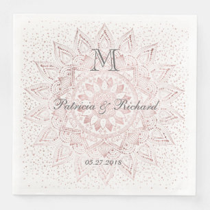 Serviette Jetable Élégant rose  d'or mandala confetti mariage
