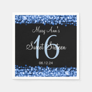 Serviette Jetable Élégant Sweet 16 Anniversaire Fête Étincelle Bleu