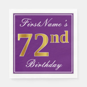 Serviette Jetable Élégant violet, Faux Or 72ème anniversaire + Nom