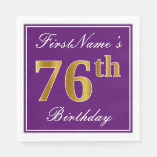 Serviette Jetable Élégant violet, Faux Or 76ème anniversaire + Nom