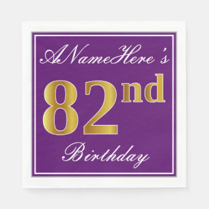 Serviette Jetable Élégant violet, Faux Or 82ème anniversaire + Nom