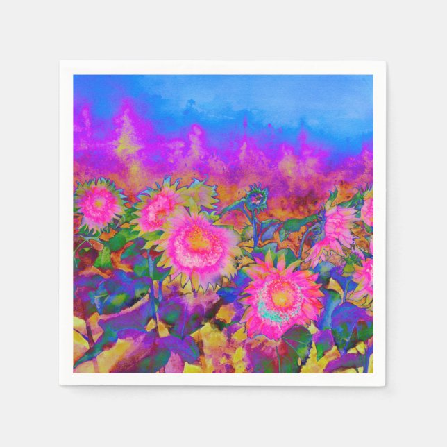 Serviette Jetable Elégante couleur rose boho rétro tournesol (Devant)