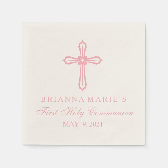 Serviette Jetable Élégante Croix rose Première communion Personnalis (Devant)