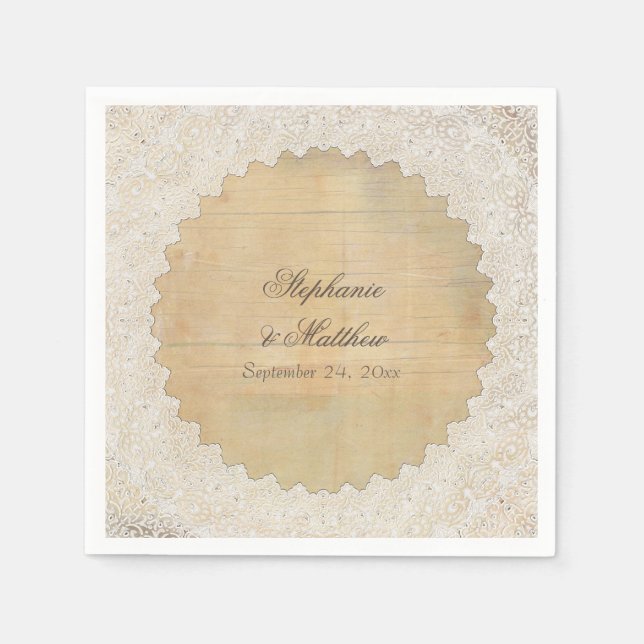 Serviette Jetable Elégante décoration de réception rustique dentelle (Devant)