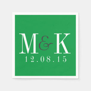 Serviette Jetable Élégante Kelly Green Monogram Mariage serviettes